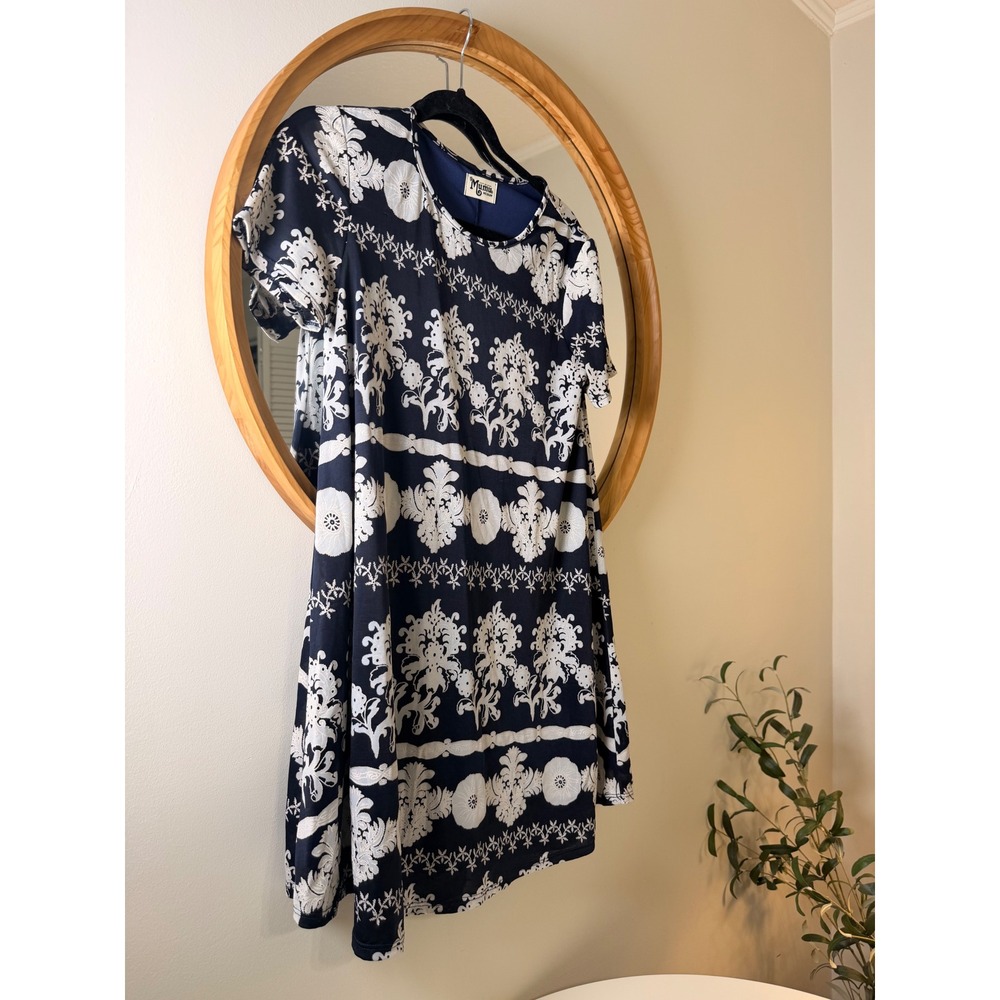 Show Me Your Mumu Shift Dress Womens Medium Navy Blue Excellent Floral Mini Boho - Picture 4 of 5